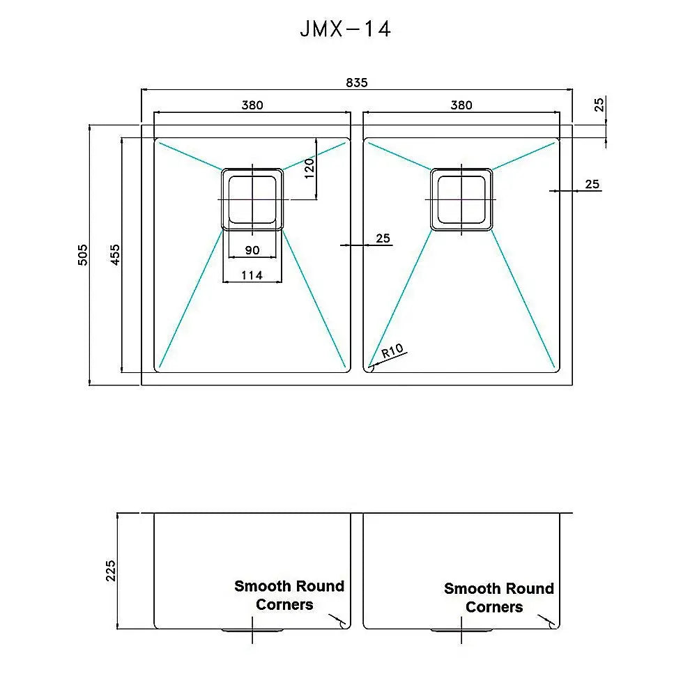 835x505mm Handmade 1.5mm Stainless Steel Undermount / Topmount Kitchen Sink with Square Waste - Furniture > Bathroom >