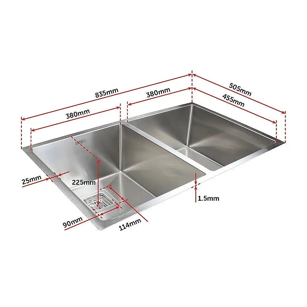 835x505mm Handmade 1.5mm Stainless Steel Undermount / Topmount Kitchen Sink with Square Waste - Furniture > Bathroom >