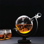 850ml Whiskey or Wine Globe Glass Decanter Set - 2x Glasses + Wooden Stand - Home & Garden > Decor > Vases & Table Decor