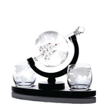 850ml Whiskey or Wine Globe Glass Decanter Set - 2x Glasses + Wooden Stand - Home & Garden > Decor > Vases & Table Decor