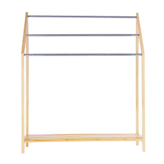 85cm Standing Towel Rack - Bamboo Towel Bar Metal 3-Tier - Home & Garden > Bathroom Accessories > Towel Racks & Holders