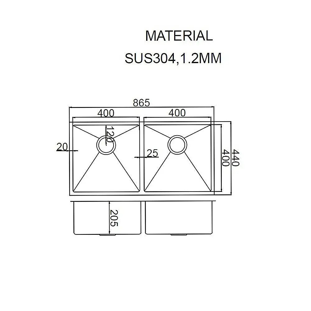 865x440mm Handmade Stainless Steel Undermount / Topmount Kitchen Sink with Waste - Furniture > Bathroom > Sinks