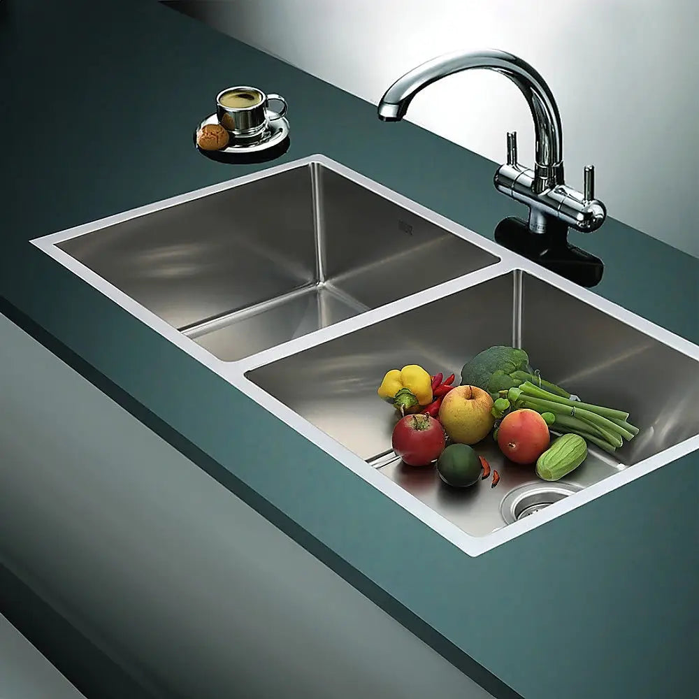 865x440mm Handmade Stainless Steel Undermount / Topmount Kitchen Sink with Waste - Furniture > Bathroom > Sinks