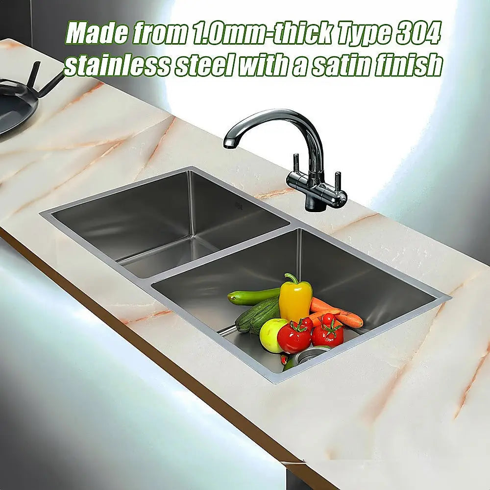 865x440mm Handmade Stainless Steel Undermount / Topmount Kitchen Sink with Waste - Furniture > Bathroom > Sinks