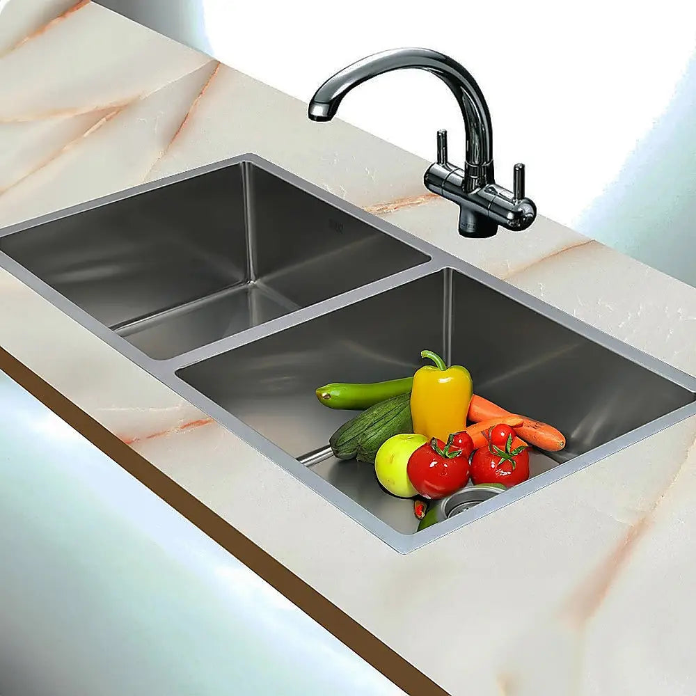 865x440mm Handmade Stainless Steel Undermount / Topmount Kitchen Sink with Waste - Furniture > Bathroom > Sinks