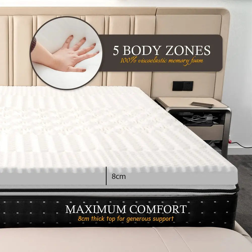 8cm Memory Foam Mattress Topper with Bamboo Cover - Single Size - Furniture > Mattresses > Mattress Toppers