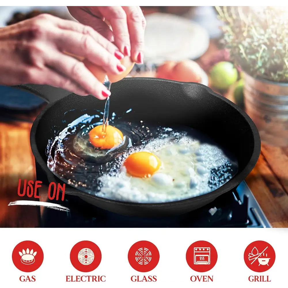 8inch 21cm Cast Iron Skillet Cookware Chef Quality Pre-Seasoned Pan Pans - Home & Garden > Kitchenware > Skillets &