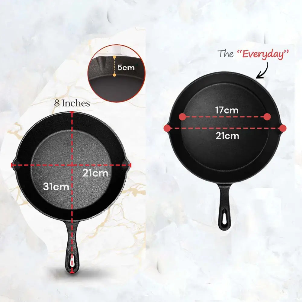 8inch 21cm Cast Iron Skillet Cookware Chef Quality Pre-Seasoned Pan Pans - Home & Garden > Kitchenware > Skillets &