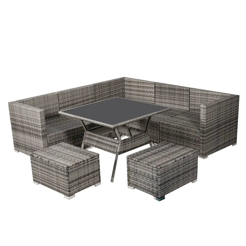 8PC Outdoor Dining Set Wicker Table & Chairs-Grey - Furniture > Outdoor