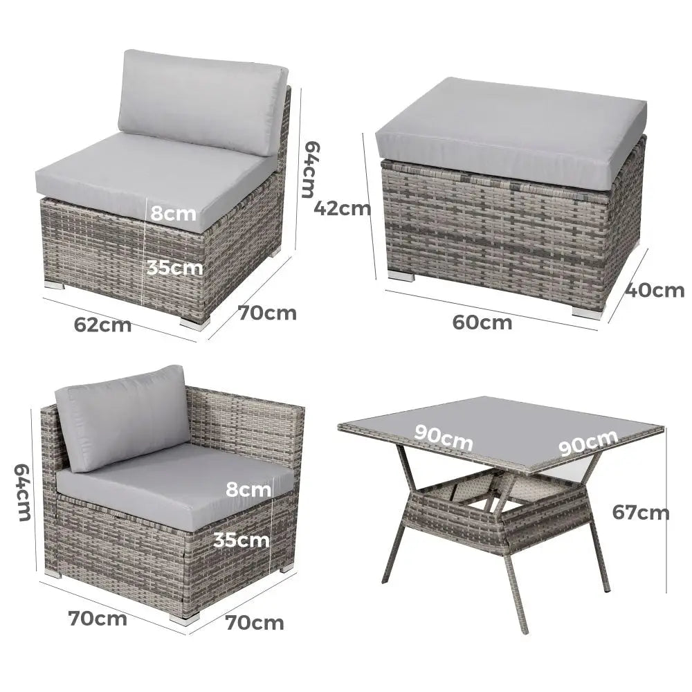 8PC Outdoor Dining Set Wicker Table & Chairs-Grey - Furniture > Outdoor
