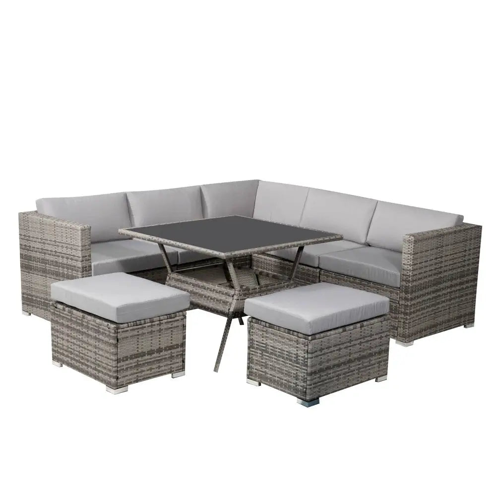 8PC Outdoor Dining Set Wicker Table & Chairs-Grey - Furniture > Outdoor