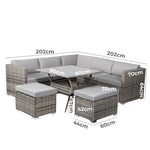 8PC Outdoor Dining Set Wicker Table & Chairs-Grey - Furniture > Outdoor