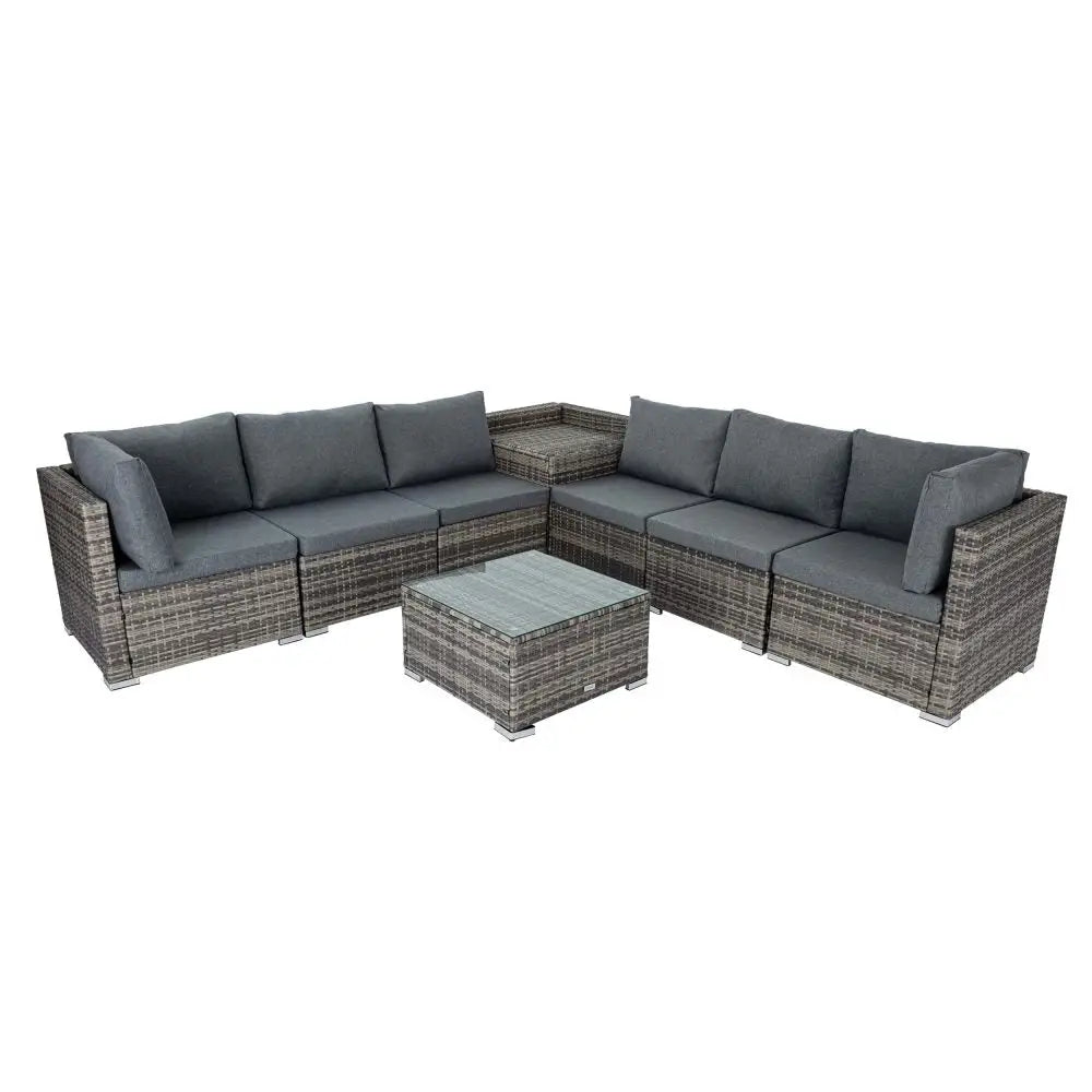 8PCS Outdoor Furniture Modular Lounge Sofa Lizard-Grey - Furniture > Outdoor