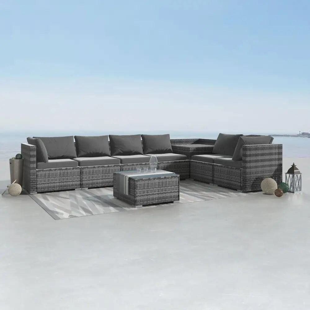8PCS Outdoor Furniture Modular Lounge Sofa Lizard-Grey - Furniture > Outdoor
