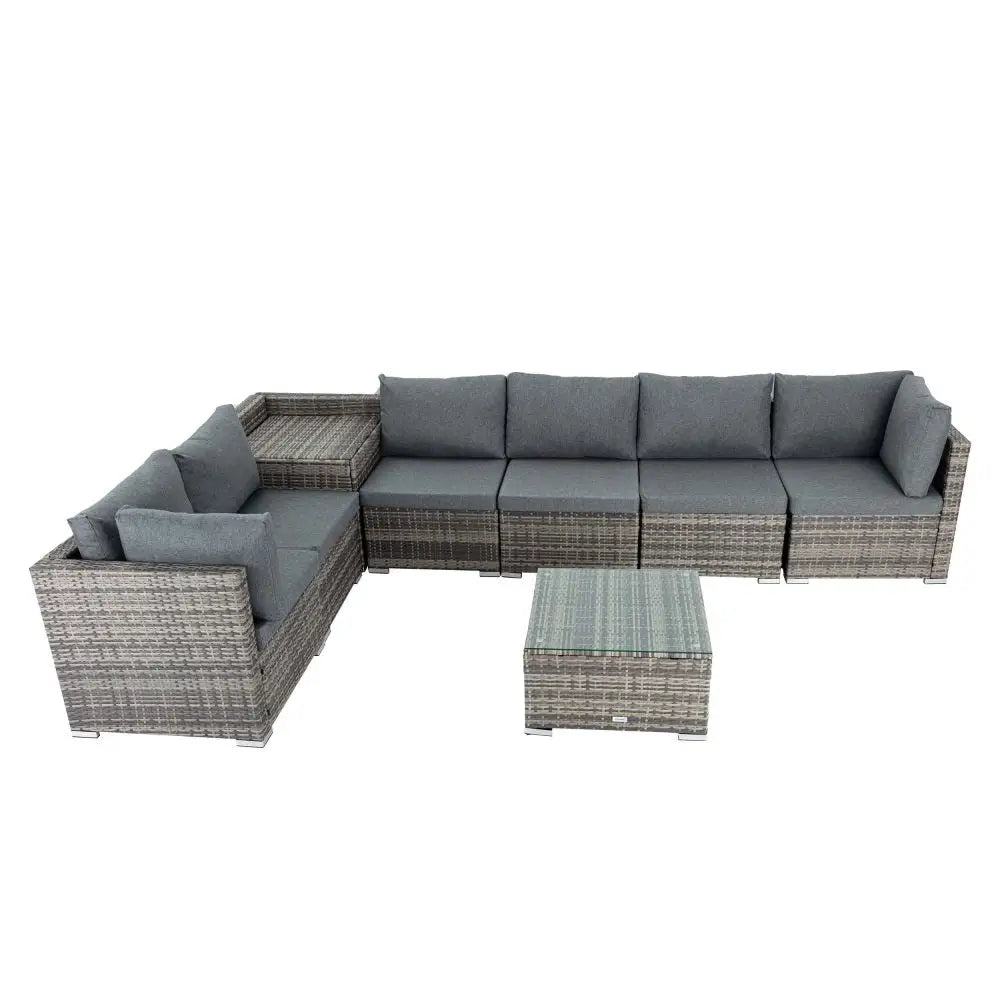 8PCS Outdoor Furniture Modular Lounge Sofa Lizard-Grey - Furniture > Outdoor