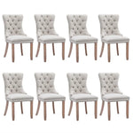 8x AADEN Modern Elegant Button-Tufted Upholstered Fabric with Studs Trim and Wooden legs Dining Side Chair-Beige