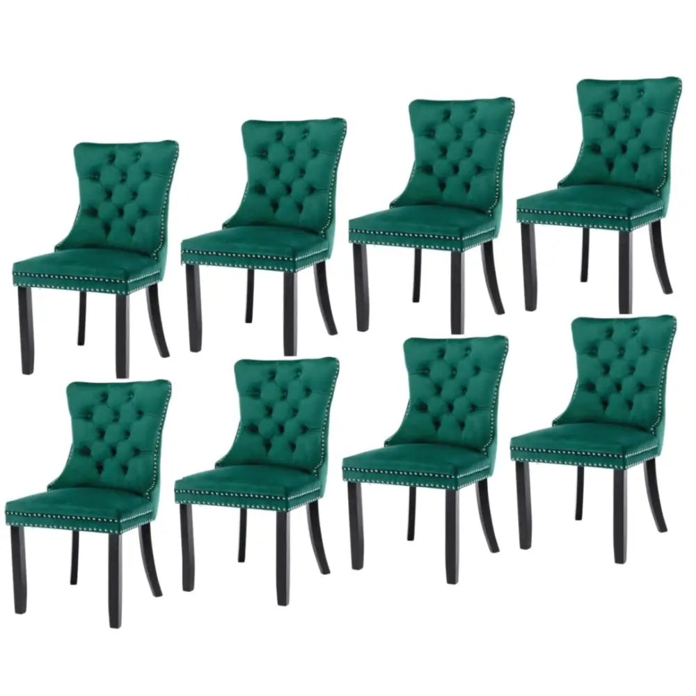 8x Velvet Dining Chairs- Green - Furniture > Bar Stools & Chairs