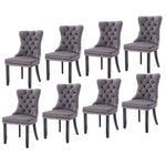 8x Velvet Dining Chairs Upholstered Tufted Kithcen Chair with Solid Wood Legs Stud Trim and Ring-Gray - Furniture > Bar