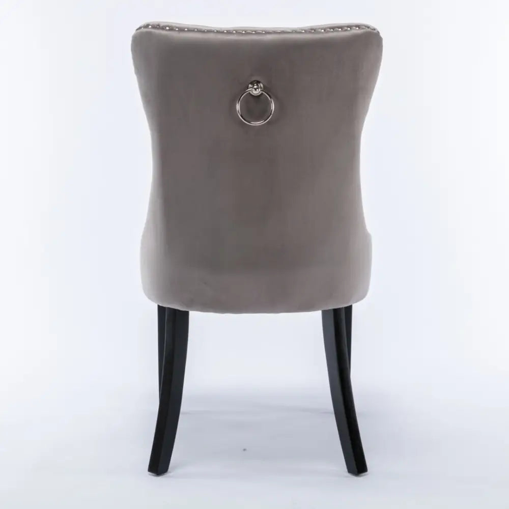 8x Velvet Dining Chairs Upholstered Tufted Kithcen Chair with Solid Wood Legs Stud Trim and Ring-Gray - Furniture > Bar