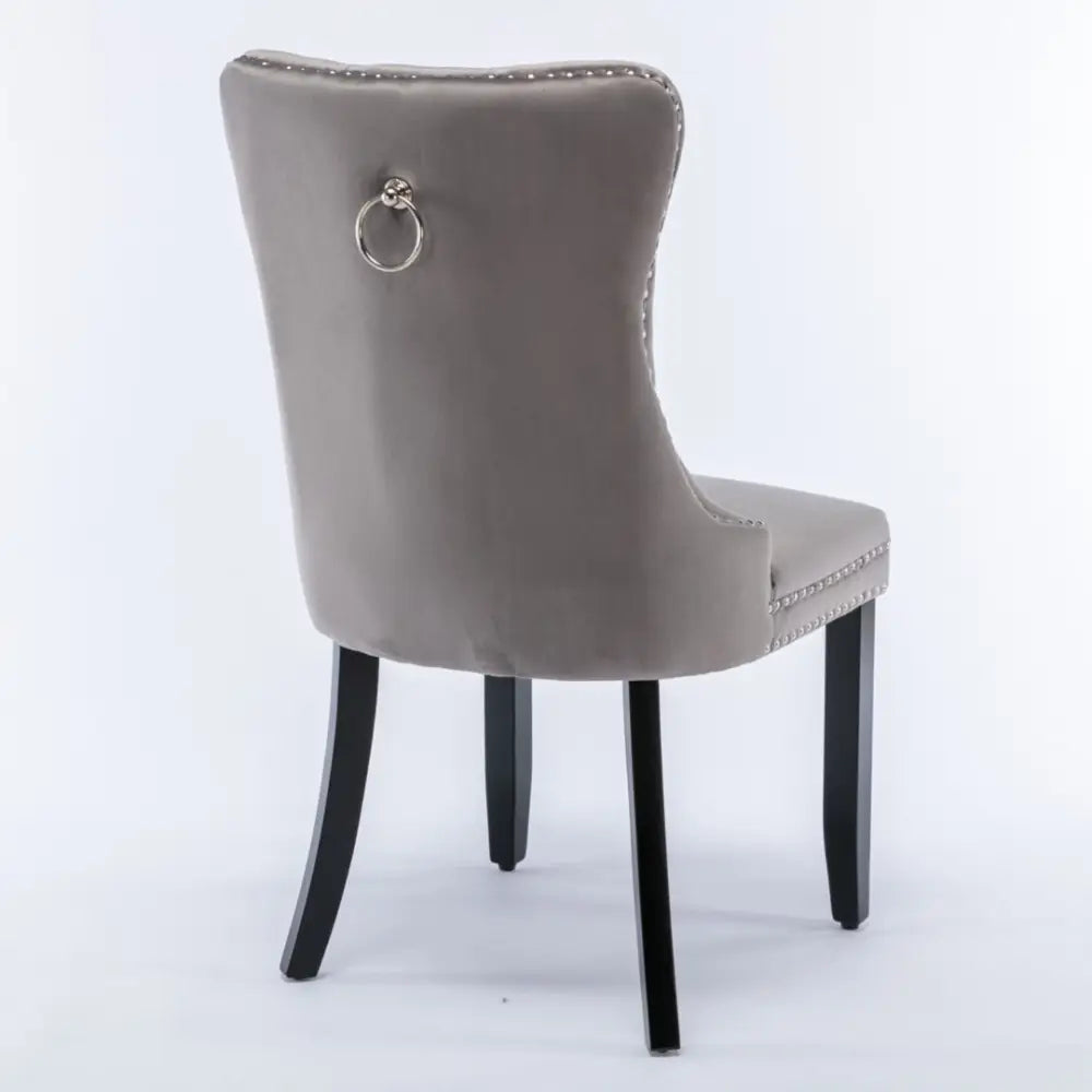 8x Velvet Dining Chairs Upholstered Tufted Kithcen Chair with Solid Wood Legs Stud Trim and Ring-Gray - Furniture > Bar