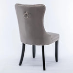 8x Velvet Dining Chairs Upholstered Tufted Kithcen Chair with Solid Wood Legs Stud Trim and Ring-Gray - Furniture > Bar