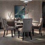 8x Velvet Dining Chairs Upholstered Tufted Kithcen Chair with Solid Wood Legs Stud Trim and Ring-Gray - Furniture > Bar