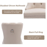 8x Velvet Dining Chairs Upholstered Tufted Kithcen Chair with Solid Wood Legs Stud Trim and Ring-Beige - Furniture >