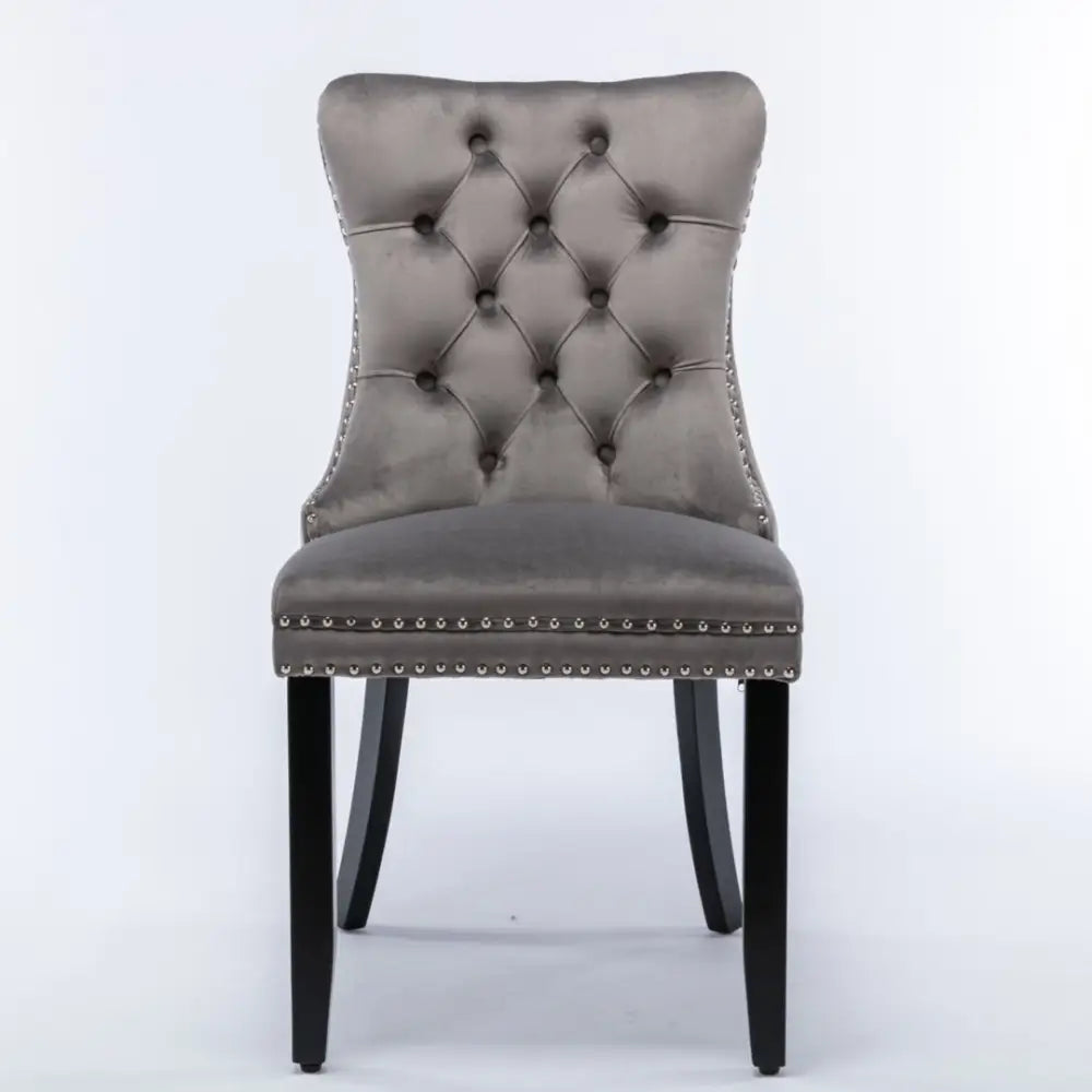 8x Velvet Dining Chairs Upholstered Tufted Kithcen Chair with Solid Wood Legs Stud Trim and Ring-Gray - Furniture > Bar