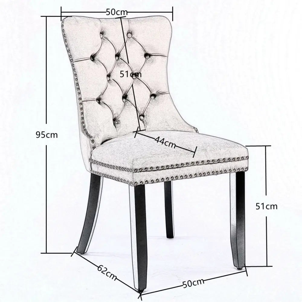 8x Velvet Dining Chairs Upholstered Tufted Kithcen Chair with Solid Wood Legs Stud Trim and Ring-Gray - Furniture > Bar
