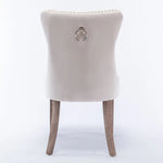 8x Velvet Dining Chairs Upholstered Tufted Kithcen Chair with Solid Wood Legs Stud Trim and Ring-Beige - Furniture >