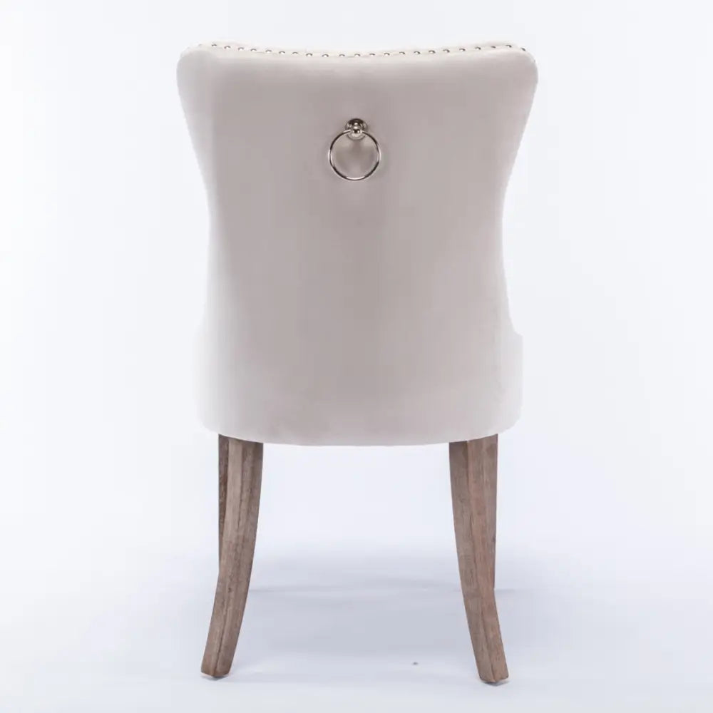 8x Velvet Dining Chairs Upholstered Tufted Kithcen Chair with Solid Wood Legs Stud Trim and Ring-Beige - Furniture >