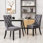 8x Velvet Dining Chairs Upholstered Tufted Kithcen Chair with Solid Wood Legs Stud Trim and Ring-Gray - Furniture > Bar