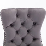 8x Velvet Dining Chairs Upholstered Tufted Kithcen Chair with Solid Wood Legs Stud Trim and Ring-Gray - Furniture > Bar