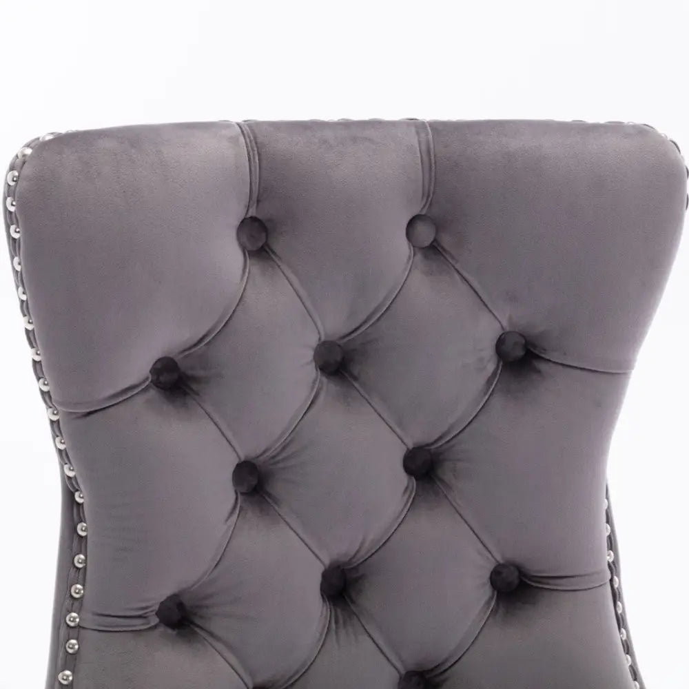 8x Velvet Dining Chairs Upholstered Tufted Kithcen Chair with Solid Wood Legs Stud Trim and Ring-Gray - Furniture > Bar