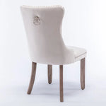 8x Velvet Dining Chairs Upholstered Tufted Kithcen Chair with Solid Wood Legs Stud Trim and Ring-Beige - Furniture >