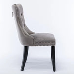 8x Velvet Dining Chairs Upholstered Tufted Kithcen Chair with Solid Wood Legs Stud Trim and Ring-Gray - Furniture > Bar