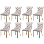 8x Velvet Dining Chairs Upholstered Tufted Kithcen Chair with Solid Wood Legs Stud Trim and Ring-Beige - Furniture >