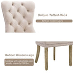8x Velvet Dining Chairs Upholstered Tufted Kithcen Chair with Solid Wood Legs Stud Trim and Ring-Beige - Furniture >