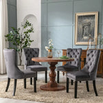 8x Velvet Dining Chairs Upholstered Tufted Kithcen Chair with Solid Wood Legs Stud Trim and Ring-Gray - Furniture > Bar