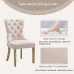 8x Velvet Dining Chairs Upholstered Tufted Kithcen Chair with Solid Wood Legs Stud Trim and Ring-Beige - Furniture >