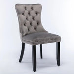 8x Velvet Dining Chairs Upholstered Tufted Kithcen Chair with Solid Wood Legs Stud Trim and Ring-Gray - Furniture > Bar