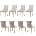 8x Velvet Upholstered Dining Chairs Tufted Wingback Side Chair with Studs Trim Solid Wood Legs for Kitchen - Furniture