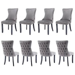 8x Velvet Upholstered Dining Chairs Tufted Wingback Side Chair with Studs Trim Solid Wood Legs for Kitchen - Furniture