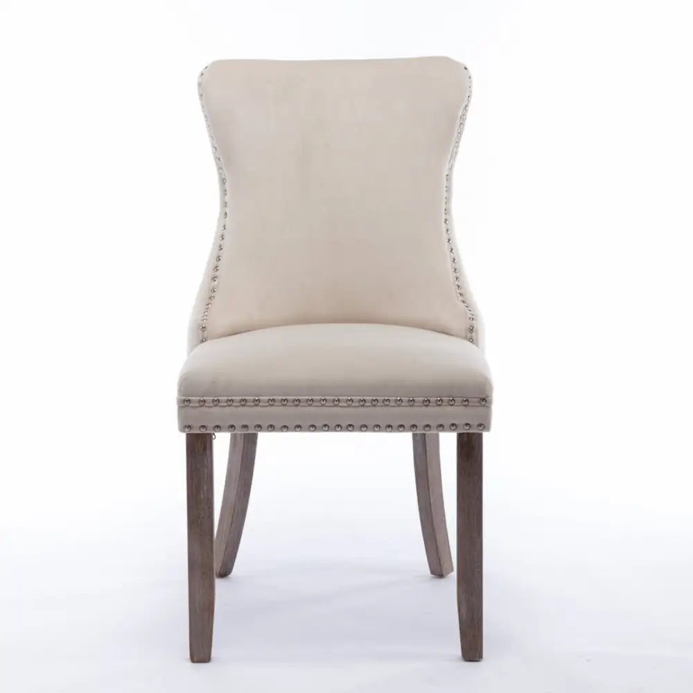8x Velvet Upholstered Dining Chairs Tufted Wingback Side Chair with Studs Trim Solid Wood Legs for Kitchen - Furniture