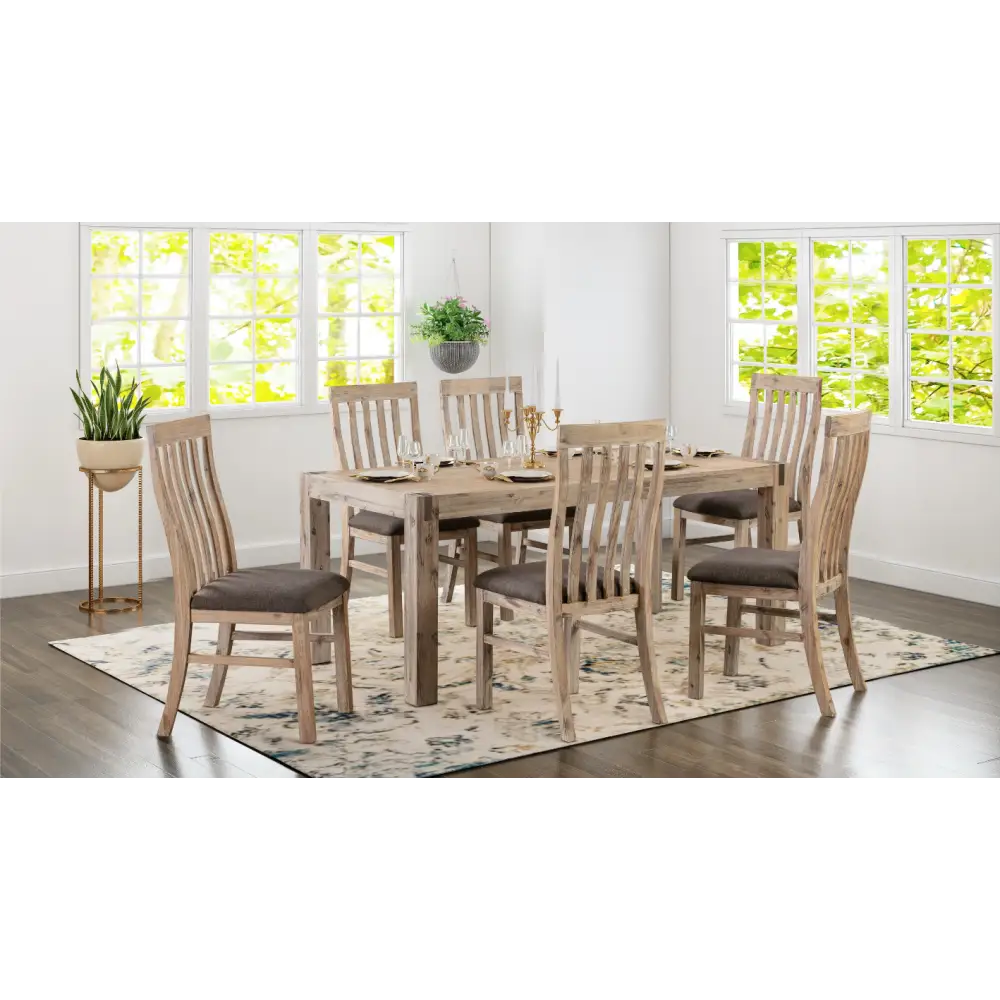 9 Pieces Dining Suite 210cm Large Size Dining Table & 8X Chairs with Solid Acacia Wooden Base in Oak Colour - Furniture