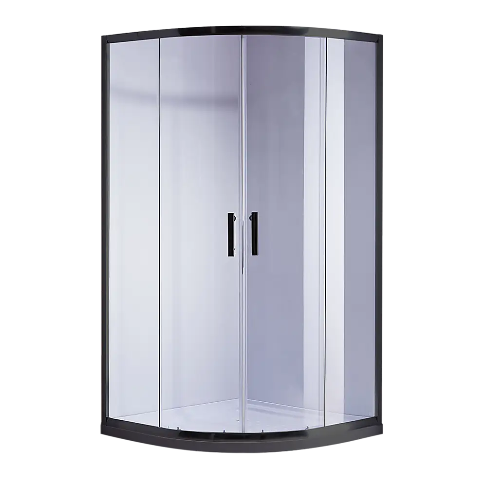 90 x 90cm Black Rounded Sliding 6mm Curved Shower Screen with White Base - Furniture > Bathroom > Shower Heads & Screens