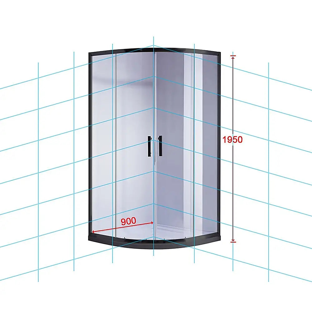 90 x 90cm Black Rounded Sliding 6mm Curved Shower Screen with White Base - Furniture > Bathroom > Shower Heads & Screens