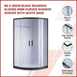 90 x 90cm Black Rounded Sliding 6mm Curved Shower Screen with White Base - Furniture > Bathroom > Shower Heads & Screens