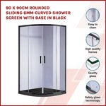 90 x 90cm Rounded Sliding 6mm Curved Shower Screen with Base in Black - Furniture > Bathroom > Shower Heads & Screens