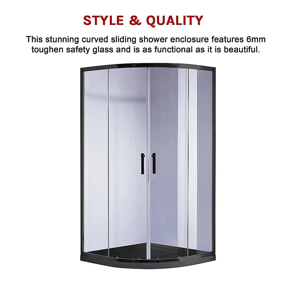 90 x 90cm Rounded Sliding 6mm Curved Shower Screen with Base in Black - Furniture > Bathroom > Shower Heads & Screens